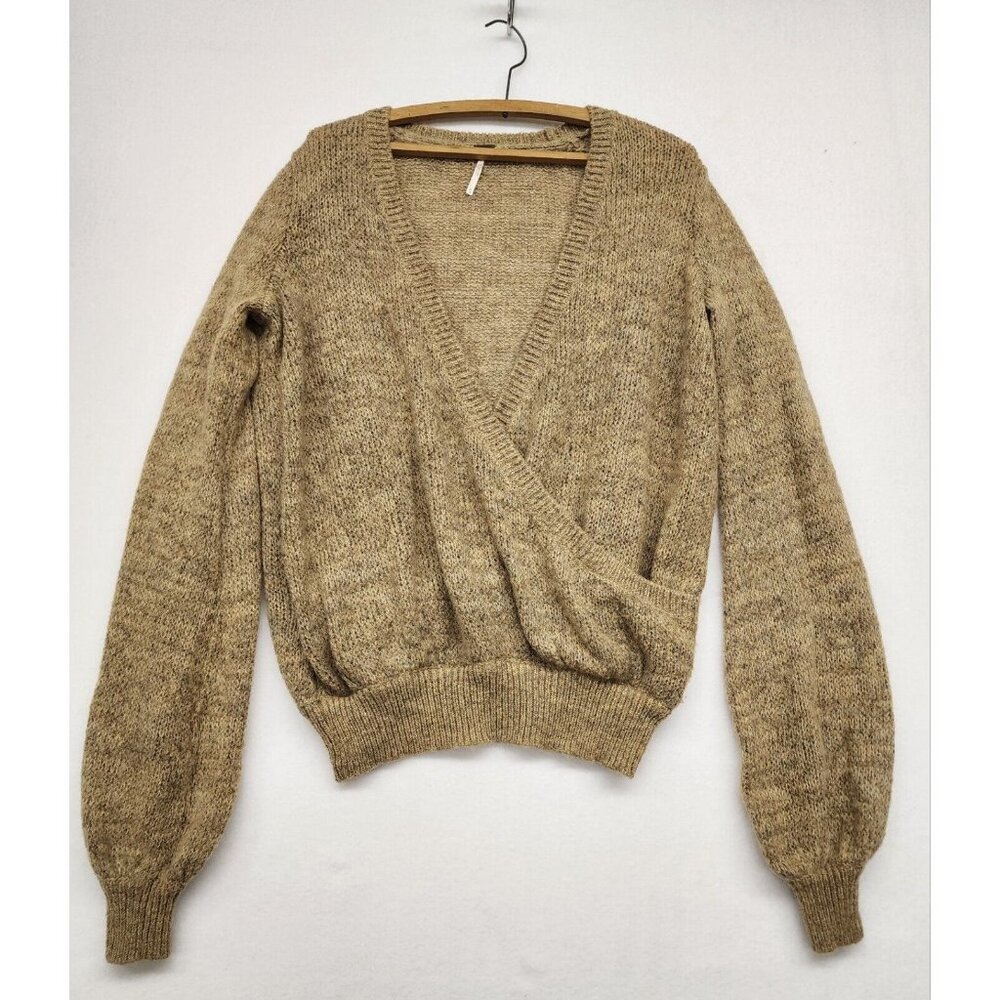 Free People "Karina" Wool Mohair Alpaca V Faux Wrap Sweater Size XS Slouchy Cozy
